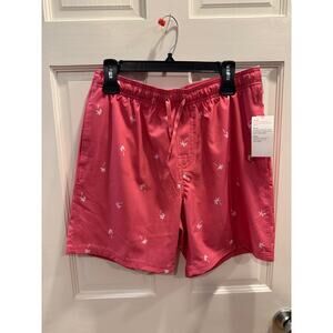 Old Navy Men’s Pink Palm Tree Swim Trunks Size M 7” Inseam Mesh Lined Drawstring